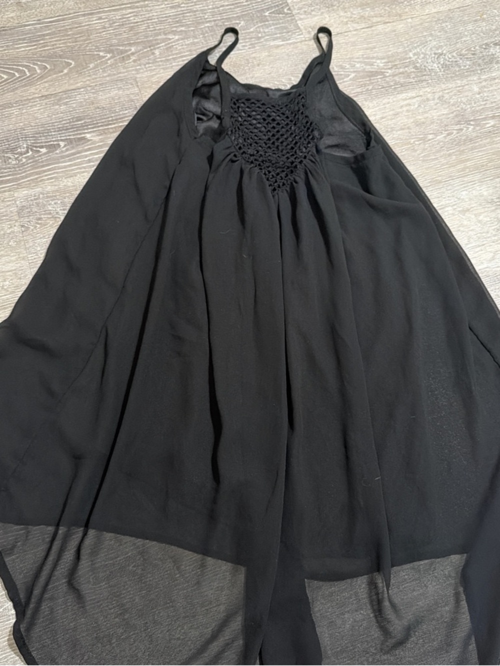 Source Unknown Black Crochet Yoke Spaghetti Strap Blouse